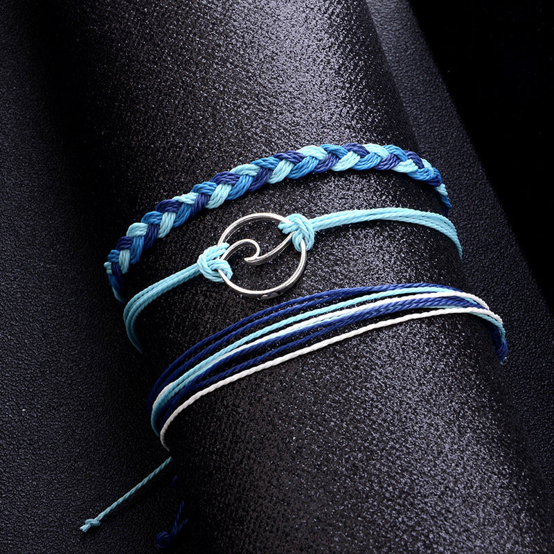 Europe and the United States retro jewelry bracelet wave navy wind hand-woven three-piece suit bracelet