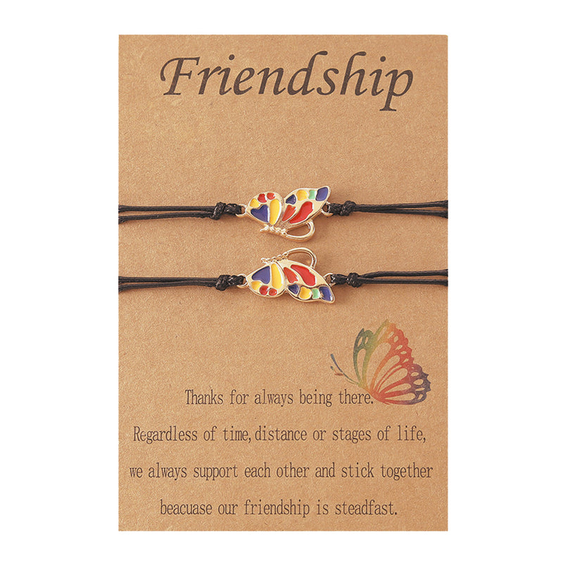 Women's Fashion Rainbow Drip Butterfly Shaped Hand Braided Bracelet