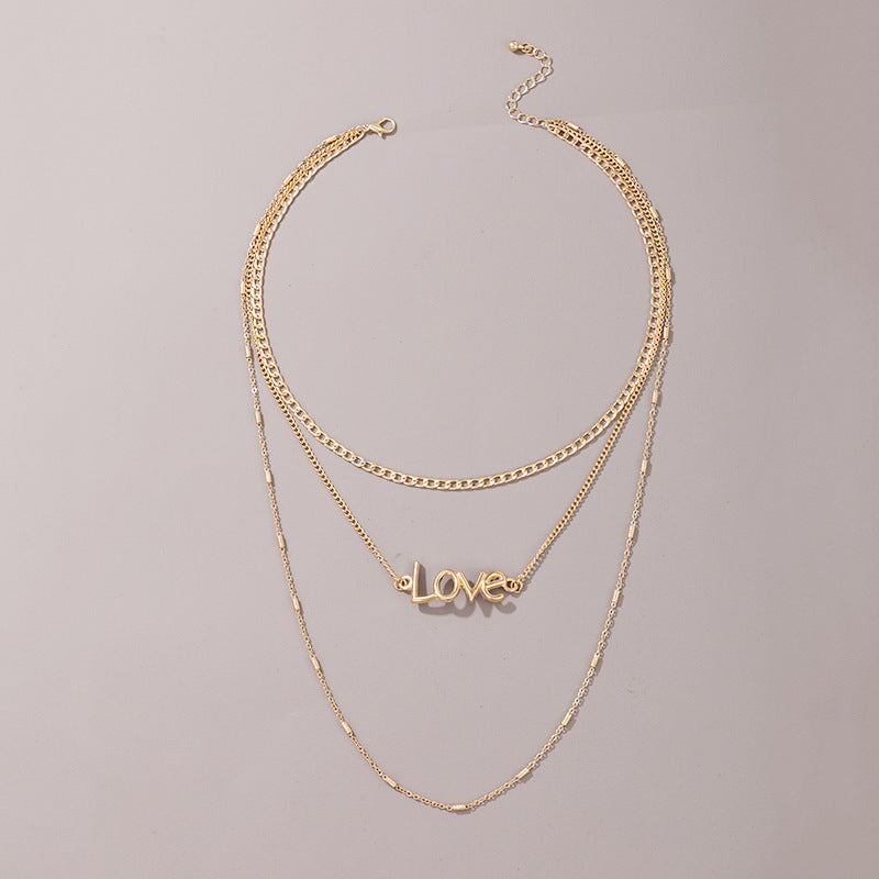 Simple And Creative Multi-layer Love Letter Necklace Retro Ins Wind Trend Clavicle Chain Female