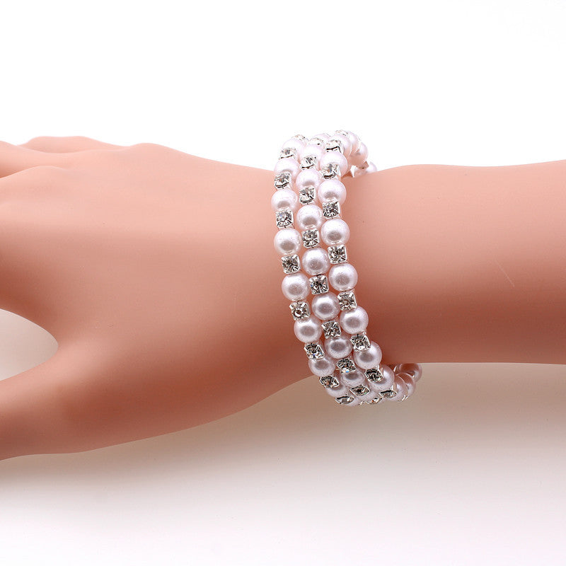 Pearl rhinestone winding spiral bracelet