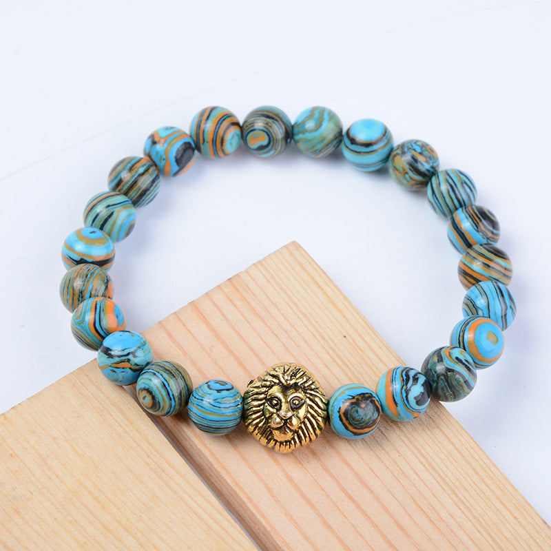 Blue Malachite Lion Head Beaded Bracelet