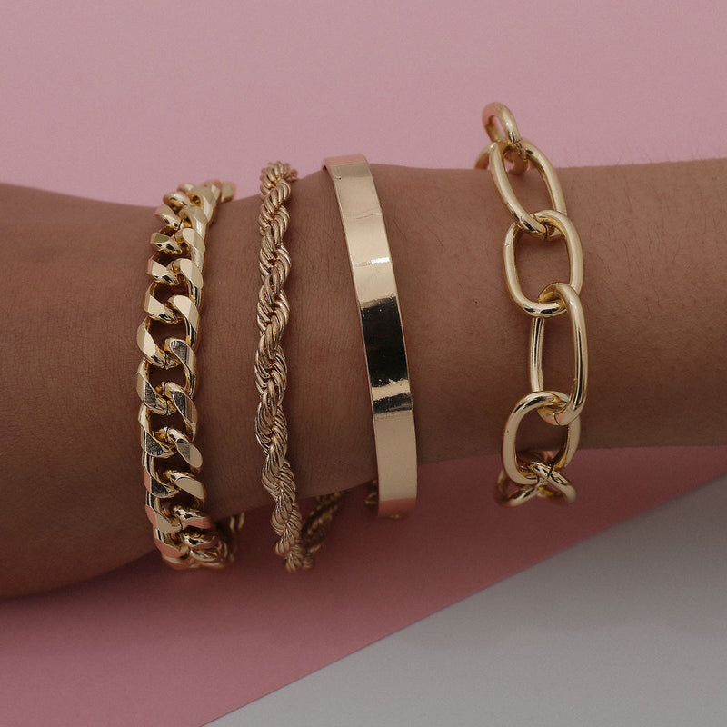 Smooth C-shaped mixed twist chain bracelet
