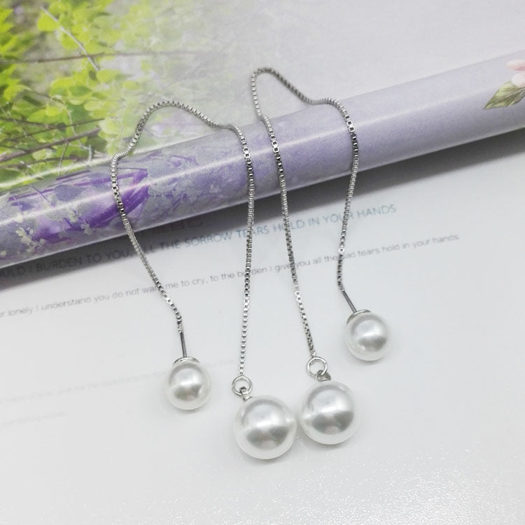 Women's Simple Freshwater Pearl Front And Back Hanging Long Earlines