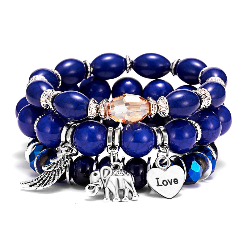 Elephant Love Wings Natural Stone Bracelet Set