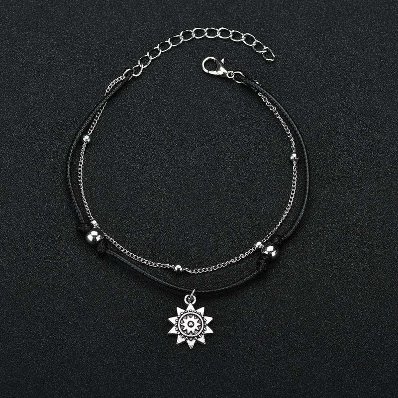 Double-layer Silver Sun Pendant Anklet