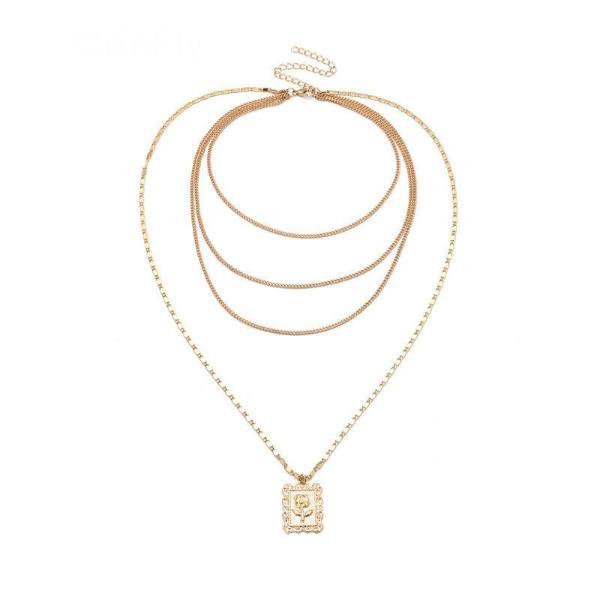 European and American cross-border fashion accessories Simple multi-layer pendant accessories multi-layer chain rose ID clavicle necklace