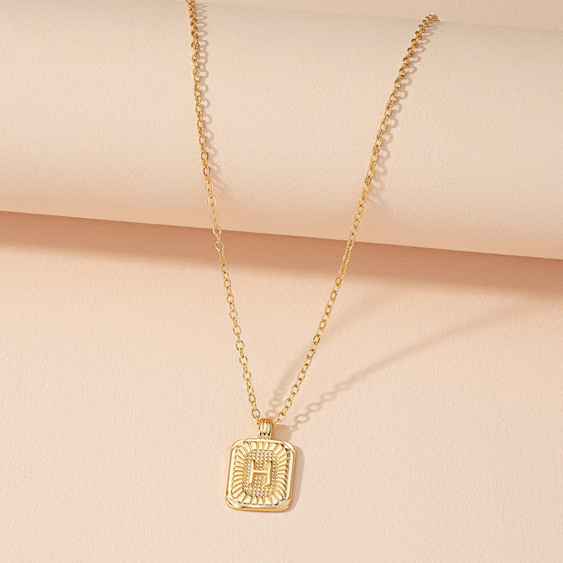 Japanese And Korean Ins Style Simple Square Brand 26 English Alphabet Necklace