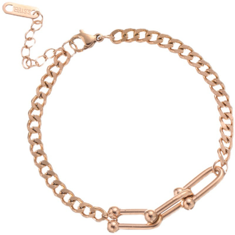 Titanium Steel Cuban U-shape Chain Bracelet