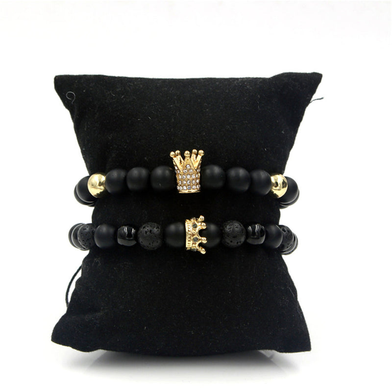 Black Matte Zircon Crown Volcanic Stone Bracelet