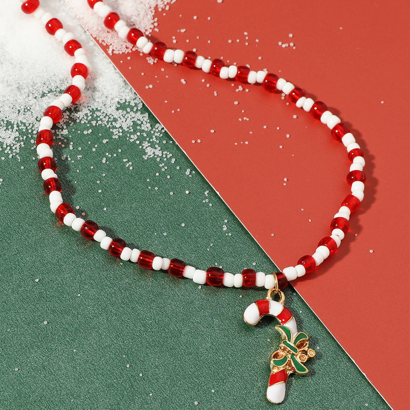 Handmade Beaded Necklace Christmas Gift Red Rice Beads