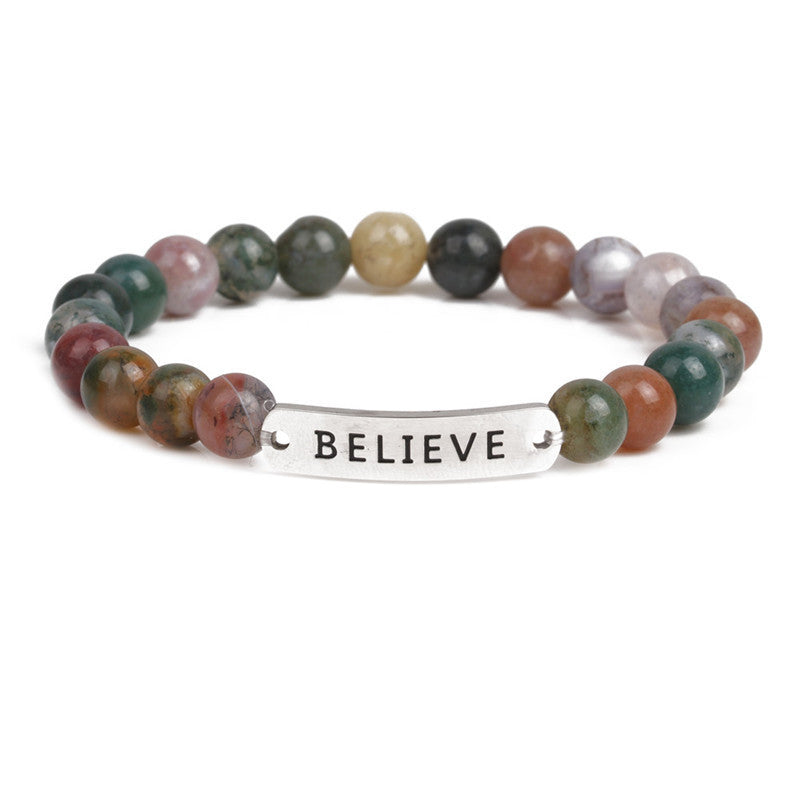 Volcanic stone believe letter bracelet bracelet