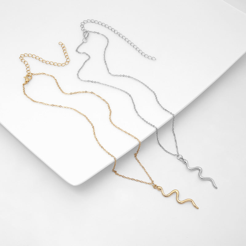 Individual serpentine curved line geometric necklace