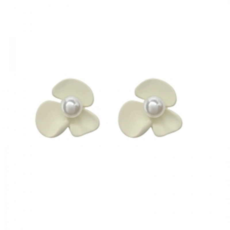 Super Fairy Cream White Earrings Ins Pearl Flower Simple 925 Silver Needle Earrings