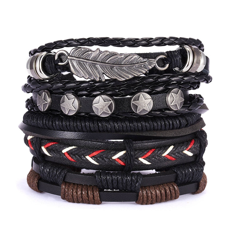 Men's Cross Braided Leather Adjustable Set Bracelet
