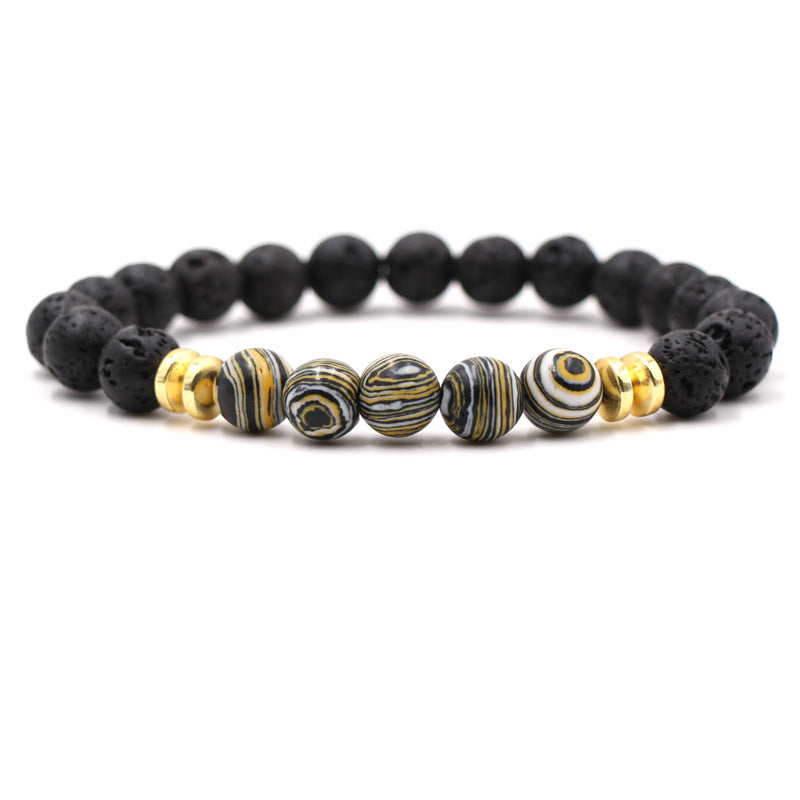 Natural stone black lava volcanic stone malachite bracelet