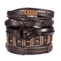 Men's Cross Braided Leather Adjustable Set Bracelet