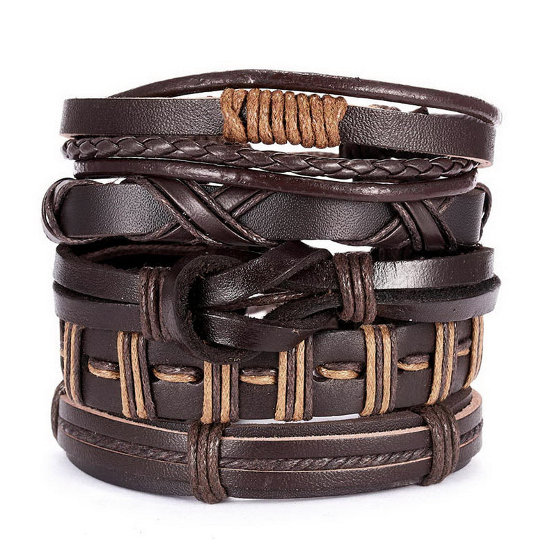 Men's Cross Braided Leather Adjustable Set Bracelet
