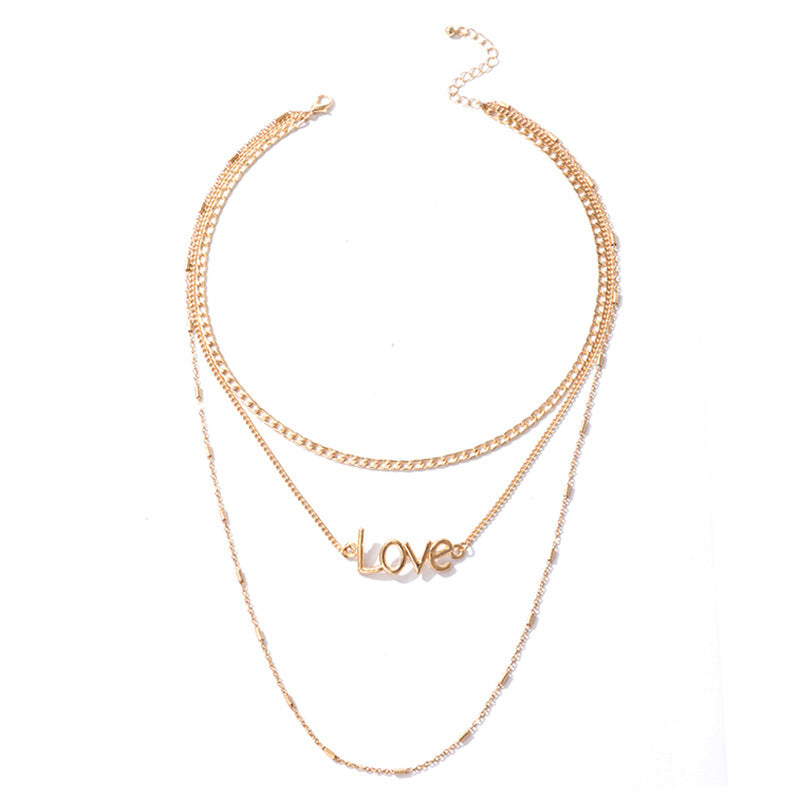 Simple And Creative Multi-layer Love Letter Necklace Retro Ins Wind Trend Clavicle Chain Female