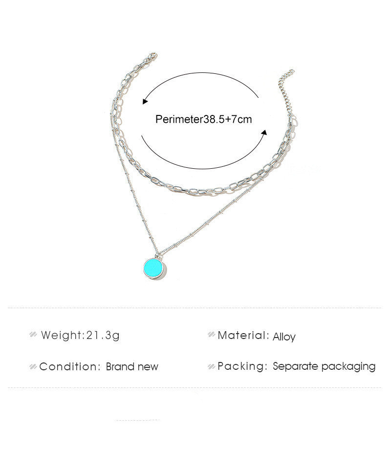 Necklace Multilayer Blue Disc Clavicle Chain Simple Temperament