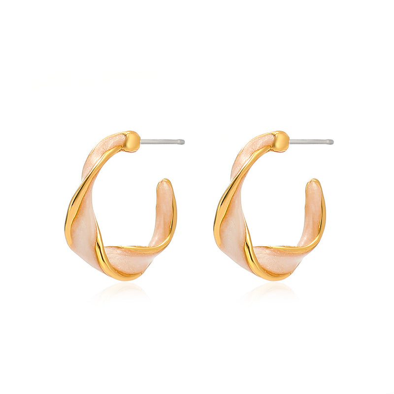 Niche Oil Drop Spiral Earrings Net Celebrity Temperament All-match C Shape