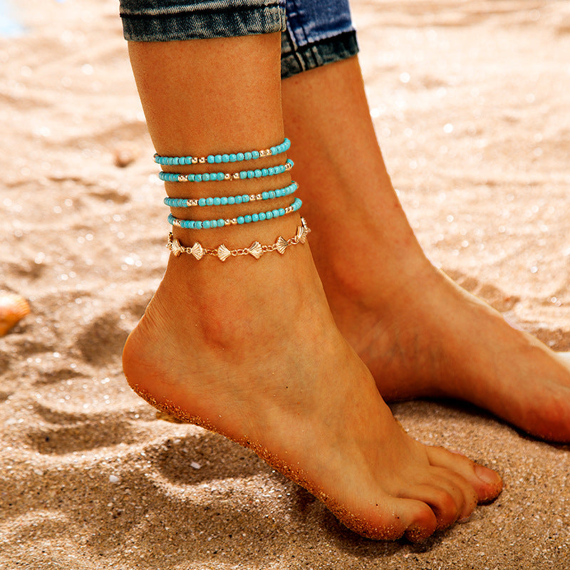 Beach Shells Handmade Beaded 5-piece Anklet