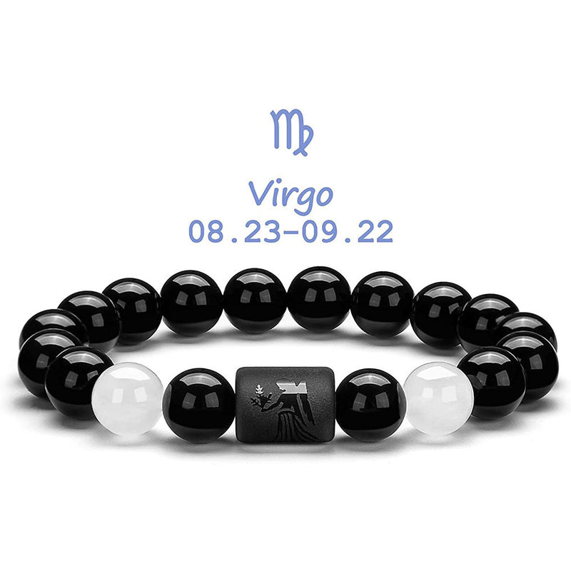 Zodiac Natural Black Agate Stone Bracelet