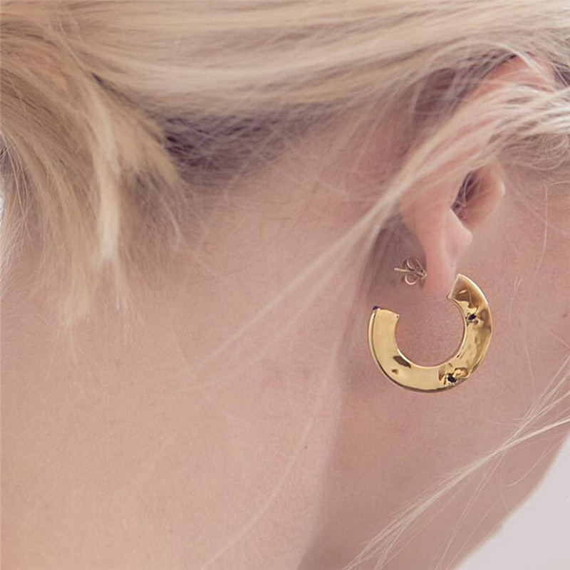 Women Simple Vintage Gold Moon Earrings