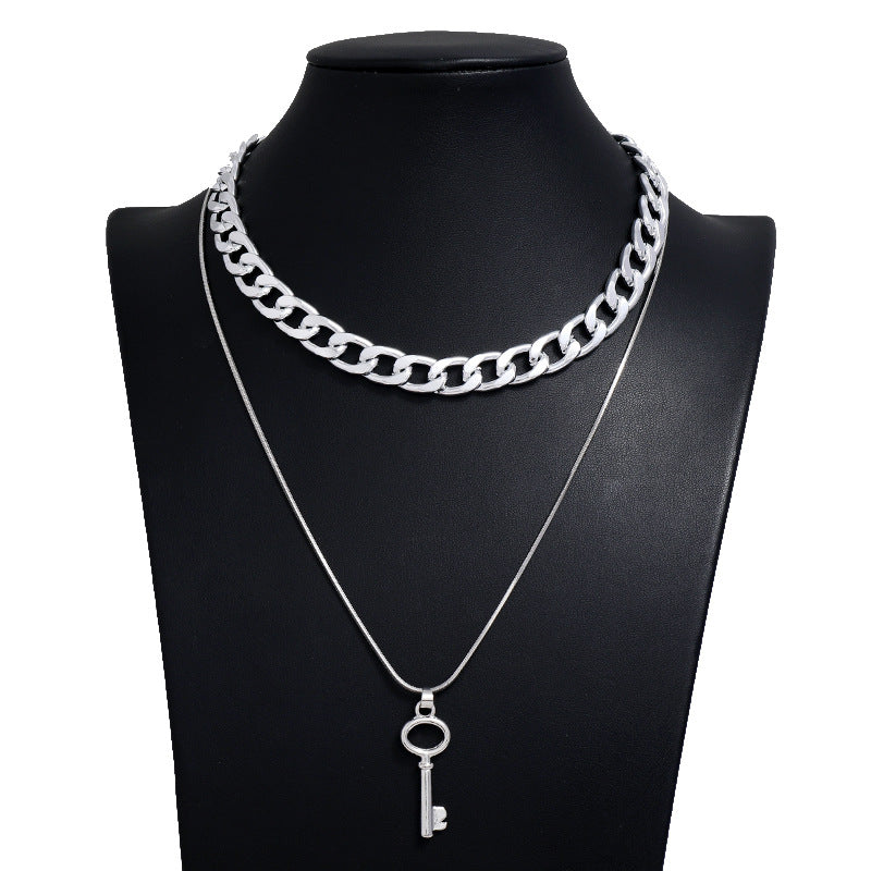 Simple Retro Style Key Double-layer Necklace