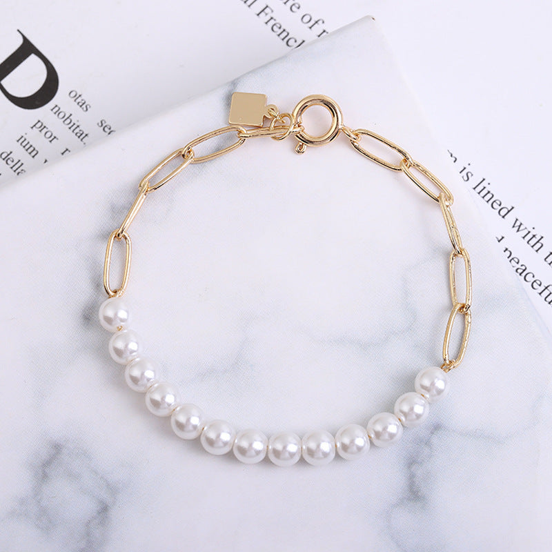 New French Women's Pearl Chain Stitching Bracelet