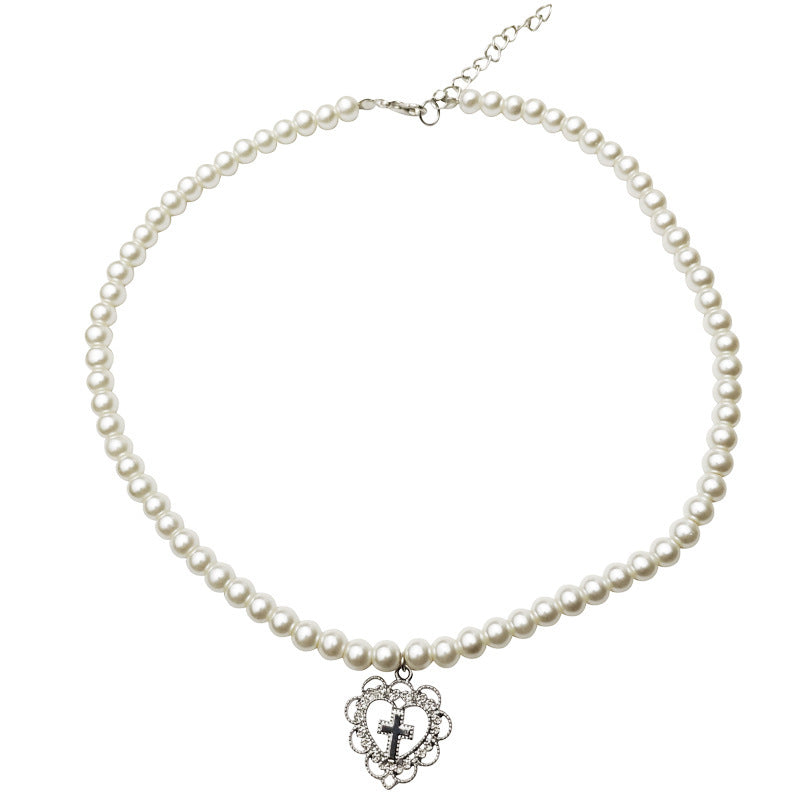 Pearl Necklace Female Cross Love Necklace
