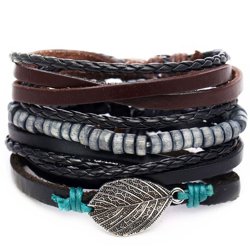 Black Men's Leather Bracelet Creative Simple Feathers