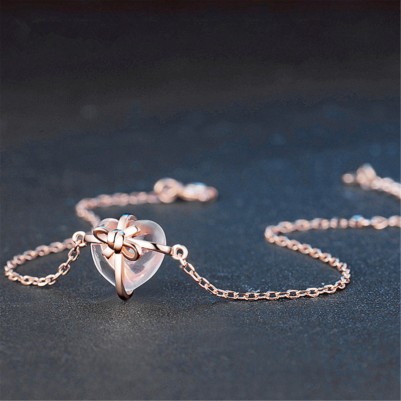 Pink crystal rose heart bracelet