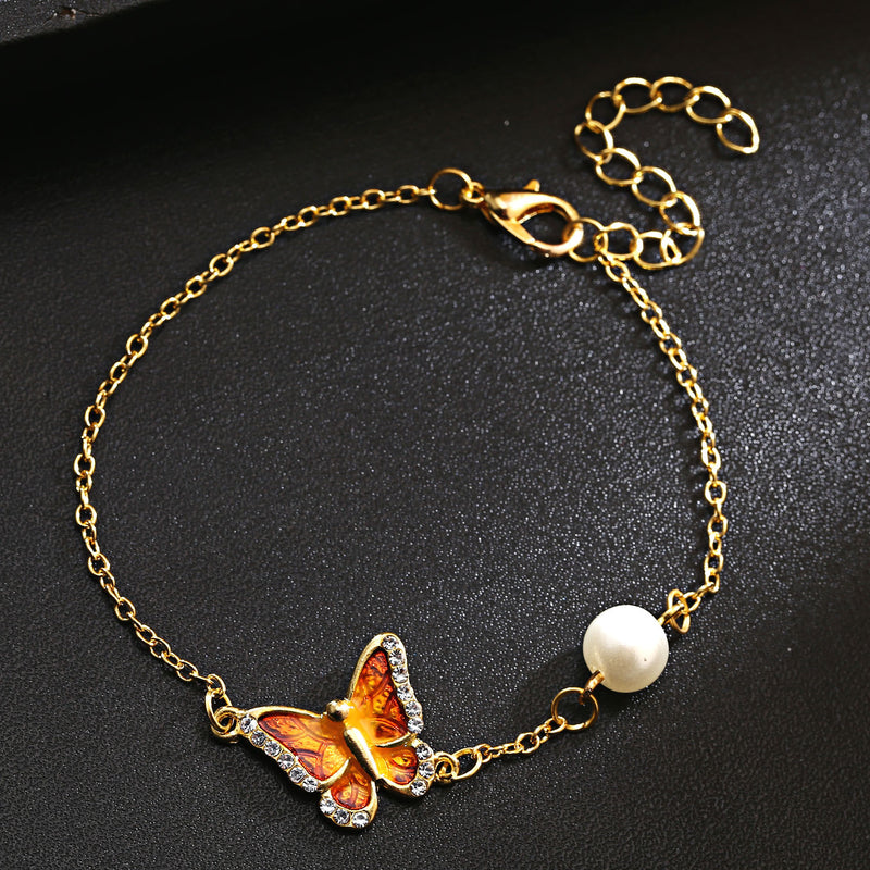 Rhinestone Pearl Butterfly Painting Oil Bracelet