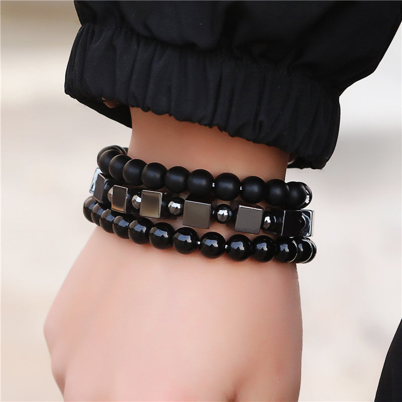 Three-piece black iron stone bracelet