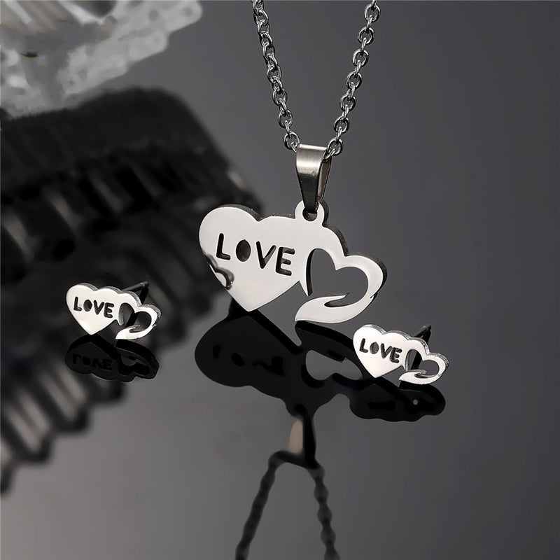 Stainless Steel LOVE Heart Jewelry Set