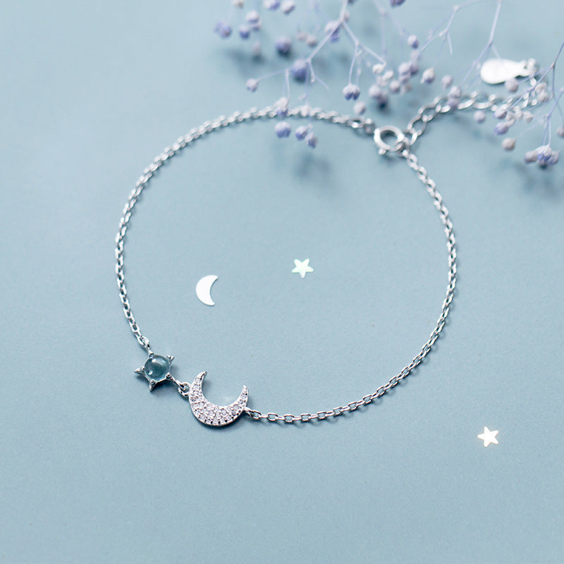 Moon bracelet female Korean version of the small  crescent curved synthetic blue glass gradient jewelry
