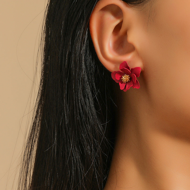 Women's Personality Creative Multi-layer Petal Flower Stud Earrings