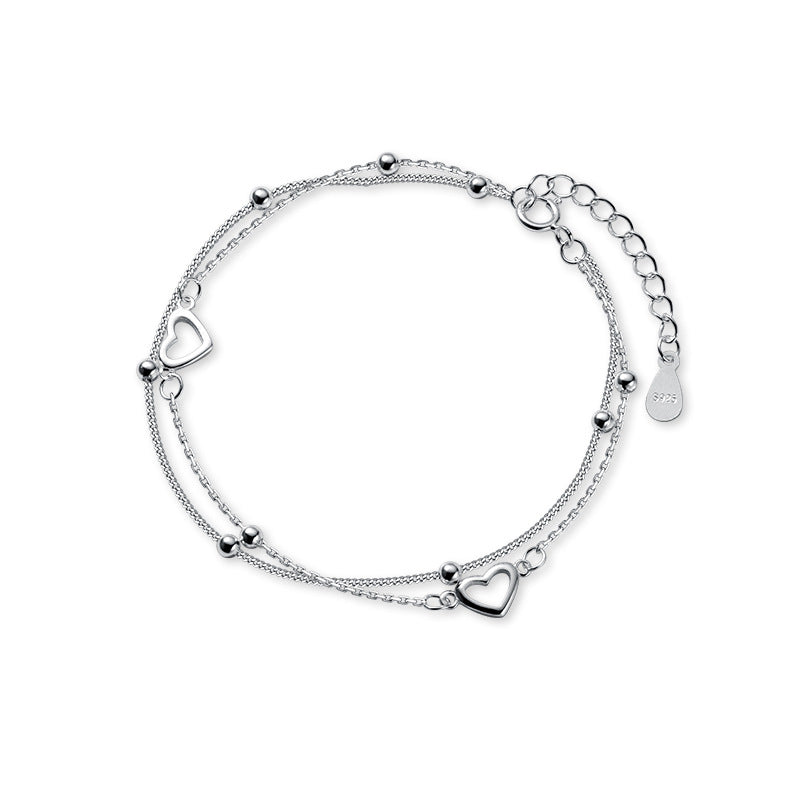 Double-layer Design Round Bead Hollow Heart-shaped Bracelet