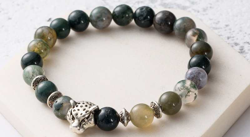 Natural Stone Lava Bead Handmade Bracelet with Leopard Head Pendant