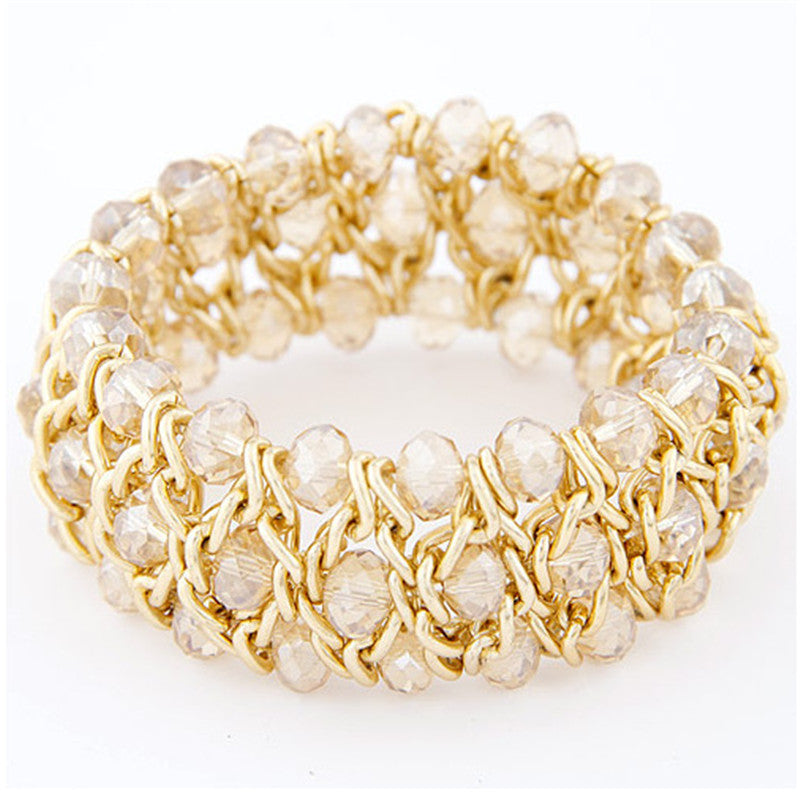 European And American Fashion All-match Woven Gorgeous Crystal Mix And Match Temperament Elastic Bracelet