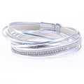 Multi-layer Silver Bracelet With Magnetic Clasp Simple PU Leather Two-ring Bracelet