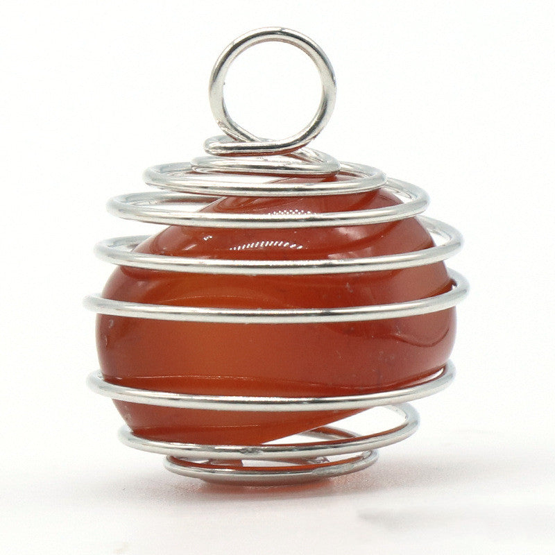 Natural Crystal Agate Semi-precious Stone Copper Wire Winding Spring Pendant