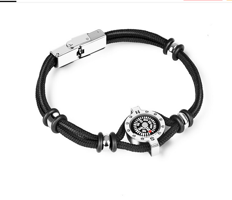 Titanium steel & leather rope bracelet