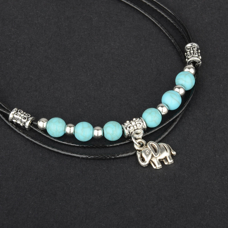 Elephant Yoga Turquoise Beaded Anklet