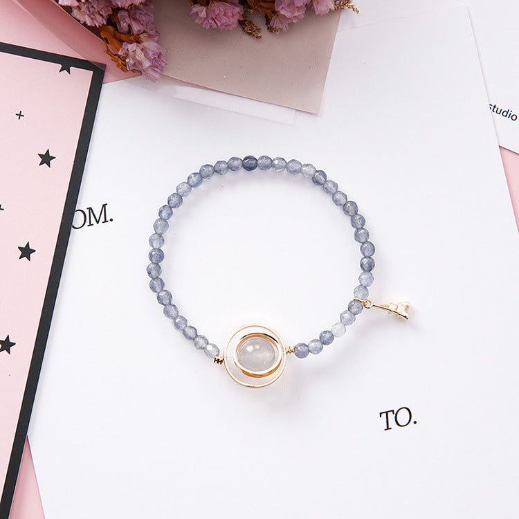 Women's Sweet Simple Hollow Geometric Round Crystal Beaded Bracelet With Tower Charm