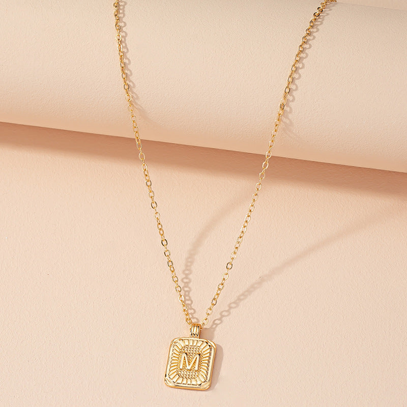 Japanese And Korean Ins Style Simple Square Brand 26 English Alphabet Necklace