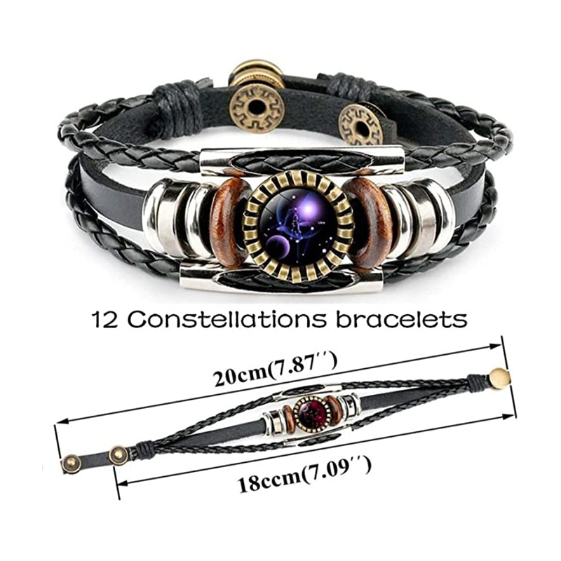 Zodiac Sign Bracelets For Women Men 12 Constellation Beaded Hand Woven PU Leather Bracelets