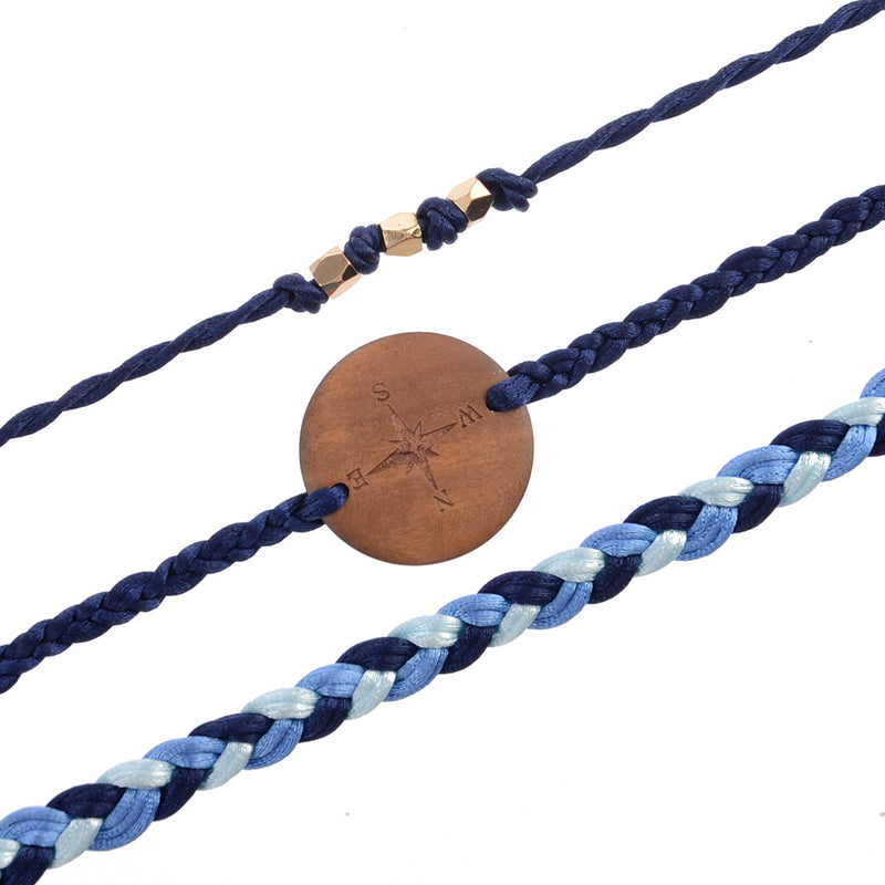 Vintage beaded compass disc 3 piece bracelet