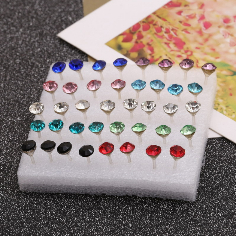 Color rhinestone hypoallergenic earrings