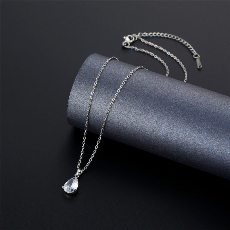 Titanium Steel Water Drop Necklace Zircon Simple Jewelry